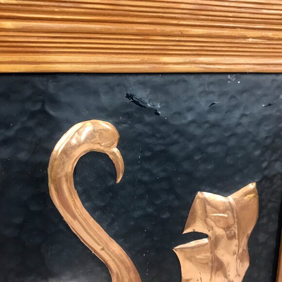 Vintage Flamingos Picture Copper relief and Wood framed 50s 60s MCM - Picture 3 of 8